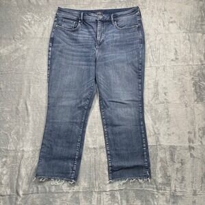 NYDJ Marilyn Straight Leg Jeans Distressed Hem Blue Denim Women's Size 16P